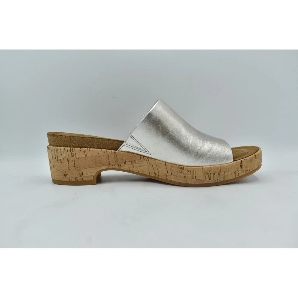 Sofft Cass Wedge Sandals Womens 8.5 Silver Platino Leather Platform Slides Boho